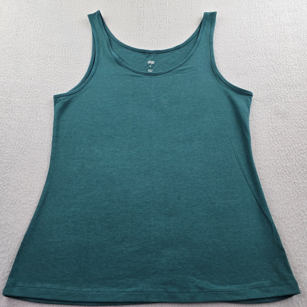 Dip Tank Top Womens Large Dark Green Knit Cotton Stretch Casual Scoop Neck
